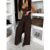 Tmavo hnedé basic wide leg široké džínsy VALUNETTE (Veľkosť L)