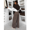 Hnedé pruhované široké wide leg džínsy CHROCHOT (Veľkosť L)