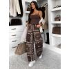 Hnědé trendy široké wide leg džíny POPPYA s vysokým pasem (Veľkosť L)