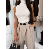 Béžové elegantné široké voľné nohavice MOMOKA s opaskom (Veľkosť L)