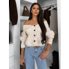 Béžový elegantný pohodlný oversized sveter KORAVIA na gombíky (Veľkosť ONESIZE)