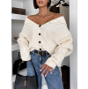 Biely elegantný pohodlný oversized sveter KORAVIA na gombíky (Veľkosť ONESIZE)