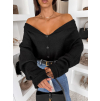 Čierny elegantný oversize sveter KORAVIA na gombíky (Veľkosť ONESIZE)