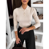 Krémové elegantné polo tričko RUBYA s dlhým rukávom (Veľkosť ONESIZE)