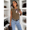 Kaki elegantná krátka vestička top POLINA so šatkou (Veľkosť M/L)