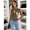 Kaki elegantná krátka vestička top POLINA so šatkou (Veľkosť M/L)
