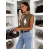 Kaki elegantná krátka vestička top POLINA so šatkou (Veľkosť M/L)