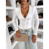 Biely elegantný top LORAMIO na zips s výstrihom (Veľkosť M/L)