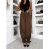 Hnedé široké extra wide široké nohavice BLUSHA na gumu (Veľkosť M/L)