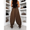 Hnedé široké extra wide široké nohavice BLUSHA na gumu (Veľkosť M/L)