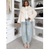 Krémový faux fur kožušinový kabátik MELANIO (Veľkosť M/L)