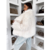 Krémový faux fur kožušinový kabátik MELANIO (Veľkosť M/L)