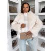 Krémový faux fur kožušinový kabátik MELANIO (Veľkosť M/L)