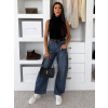 Modré basic wide leg baggy široké džínsy LOLALA (Veľkosť L)