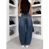 Modré basic wide leg baggy široké džínsy LOLALA (Veľkosť L)