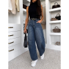 Modré basic wide leg baggy široké džínsy LOLALA (Veľkosť L)