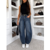 Modré basic wide leg baggy široké džínsy LOLALA (Veľkosť L)