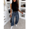 Modré basic wide leg baggy široké džínsy LOLALA (Veľkosť L)