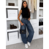 Modré basic wide leg baggy široké džínsy LOLALA (Veľkosť L)