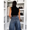 Modré basic wide leg baggy široké džínsy LOLALA (Veľkosť L)