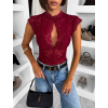 Bordó elegantné krajkové body CALVONA s výstrihom (Veľkosť M/L)