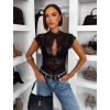 Čierne elegantné krajkové body CALVONA s výstrihom (Veľkosť M/L)