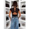 Černé elegantní krajkové body CALVONA s výstřihem (Veľkosť M/L)