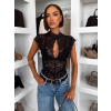 Čierne elegantné krajkové body CALVONA s výstrihom (Veľkosť M/L)