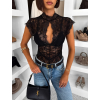 Čierne elegantné krajkové body CALVONA s výstrihom (Veľkosť M/L)