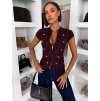 Vínový elegantný top NALIRA na zips s gombíkmi (Veľkosť M/L)