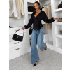Modré wide leg basic trendy široké džínsy NUVELLY (Veľkosť L)