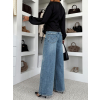 Modré wide leg basic trendy široké džínsy NUVELLY (Veľkosť L)
