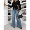 Modré wide leg basic trendy široké džínsy NUVELLY (Veľkosť L)