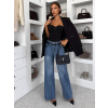 Modré wide leg trendy extra dlhé široké džínsy ASTERIA (Veľkosť L)