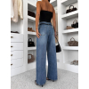 Modré wide leg trendy extra dlhé široké džínsy ASTERIA (Veľkosť L)