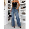 Modré wide leg trendy extra dlhé široké džínsy ASTERIA (Veľkosť L)