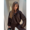 Tmavo hnedá plyšová fleecová teddy mikina LAVONIA (Veľkosť ONESIZE)