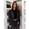 Černá stylová oversized biker short koženková bunda HALVESSA (Veľkosť M/L)
