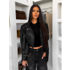 Čierna štýlová oversized biker short koženková bunda HALVESSA (Veľkosť M/L)