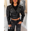 Čierna štýlová oversized biker short koženková bunda HALVESSA (Veľkosť M/L)