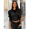 Čierna štýlová oversized biker short koženková bunda HALVESSA (Veľkosť M/L)