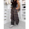 Modro hnedé kockované široké štýlové tepláky PANTALONA (Veľkosť ONESIZE)