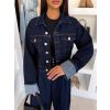 Tmavě modrá džínová denim krátká bunda AVELORE (Veľkosť L)