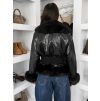 Černá biker koženková zateplená bunda GIREVANI (Veľkosť M/L)