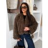Hnědý faux fur kožešinový kožíšek kabátek GLARIA (Veľkosť S/M)
