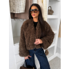 Hnedý faux fur kožušinový kožúšok kabátik GLARIA (Veľkosť S/M)