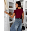 Vínové elastické body AMOURA s krátkym rukávom (Veľkosť ONESIZE)