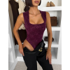 Vínové elegantné krajkové body ORVELLA s výstrihom (Veľkosť ONESIZE)
