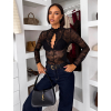 Čierne elegantné krajkové body MARIELA s dlhým rukávom (Veľkosť M/L)