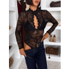 Čierne elegantné krajkové body MARIELA s dlhým rukávom (Veľkosť M/L)